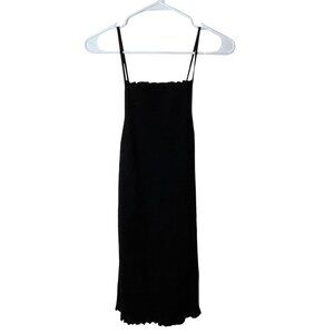 FREE PEOPEBlack Smocked Midi Dress With Ruffle Hem & Adjustable Straps WOMENS SM